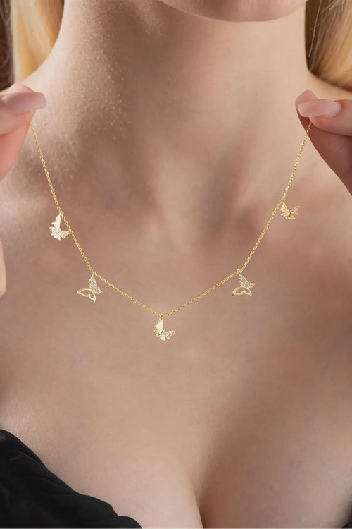 Gold Plated Sterling Silver Butterfly Necklace Dainty Elegant Jewelry
