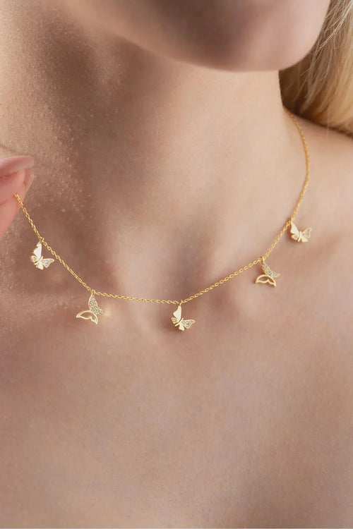 Gold Plated Sterling Silver Butterfly Necklace Dainty Elegant Jewelry