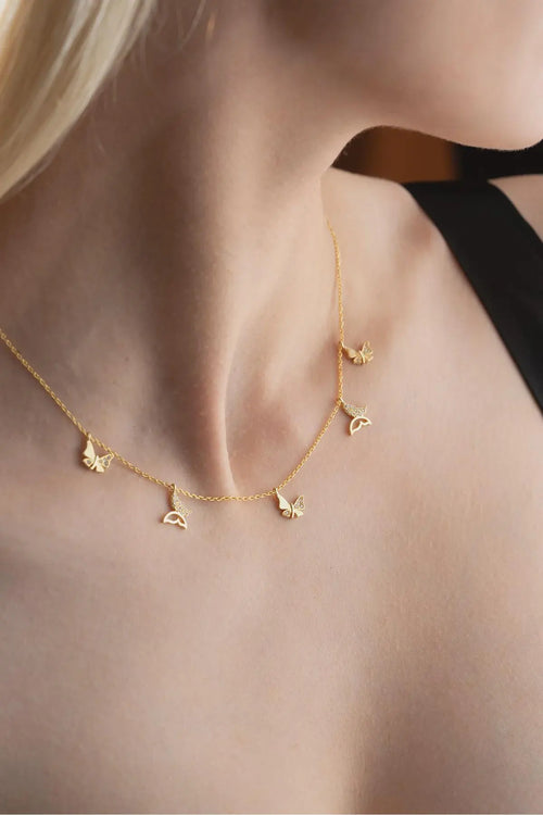 Gold Plated Sterling Silver Butterfly Necklace Dainty Elegant Jewelry