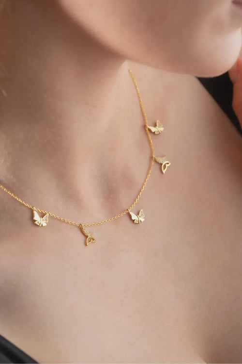 Gold Plated Sterling Silver Butterfly Necklace Dainty Elegant Jewelry