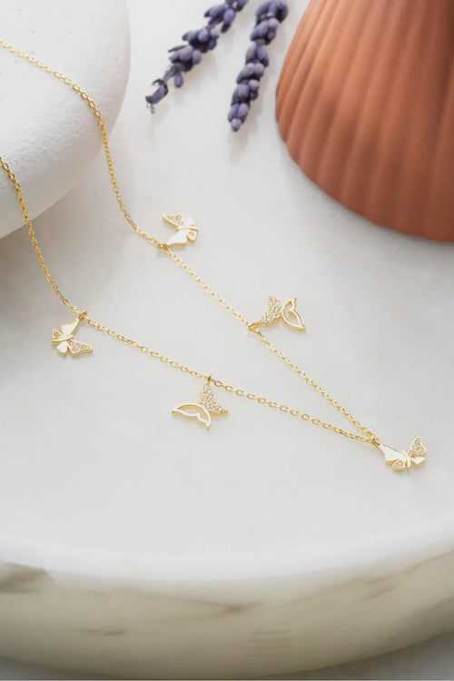 Gold Plated Sterling Silver Butterfly Necklace Dainty Elegant Jewelry