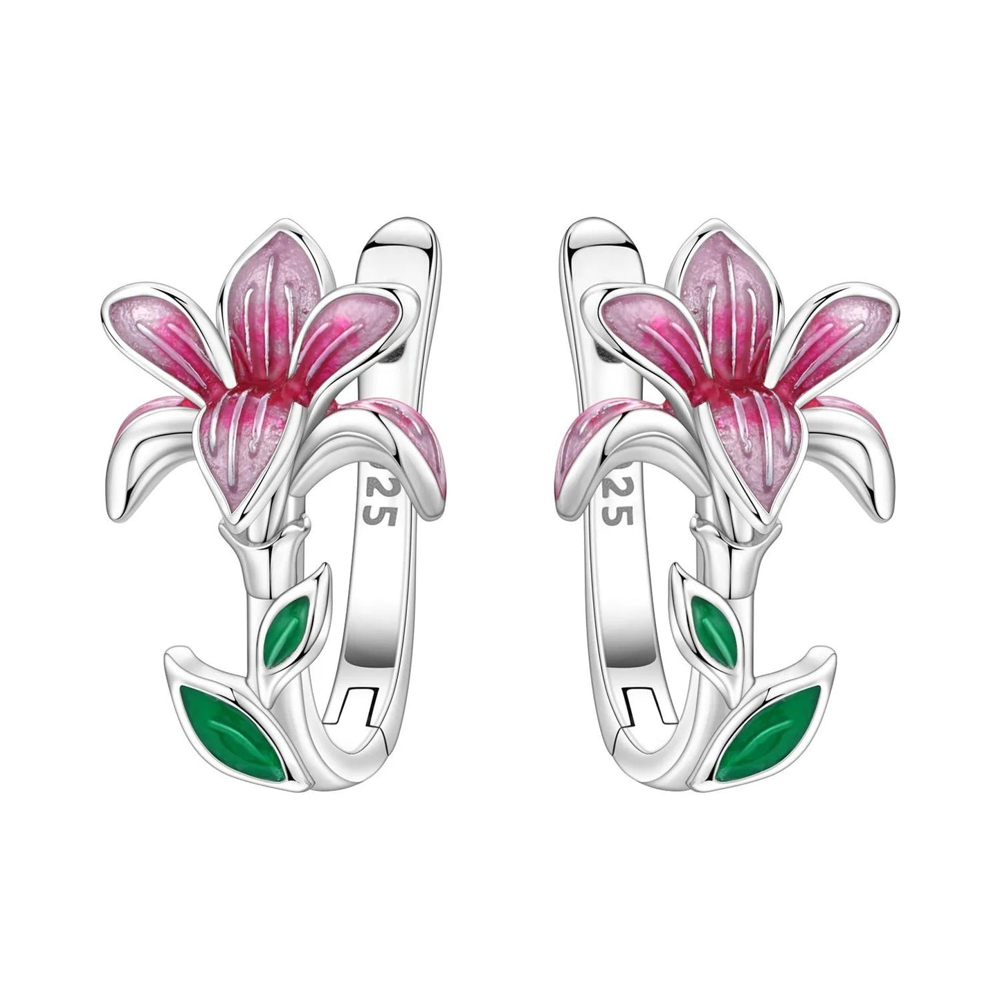 Pink Magnolia Flower Earrings Women