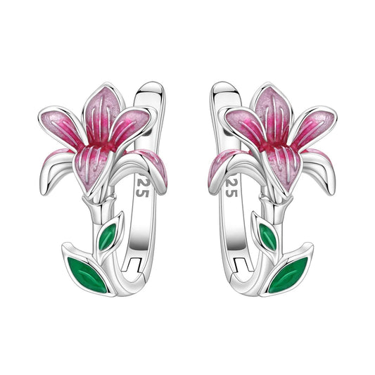 Pink Magnolia Flower Earrings Women