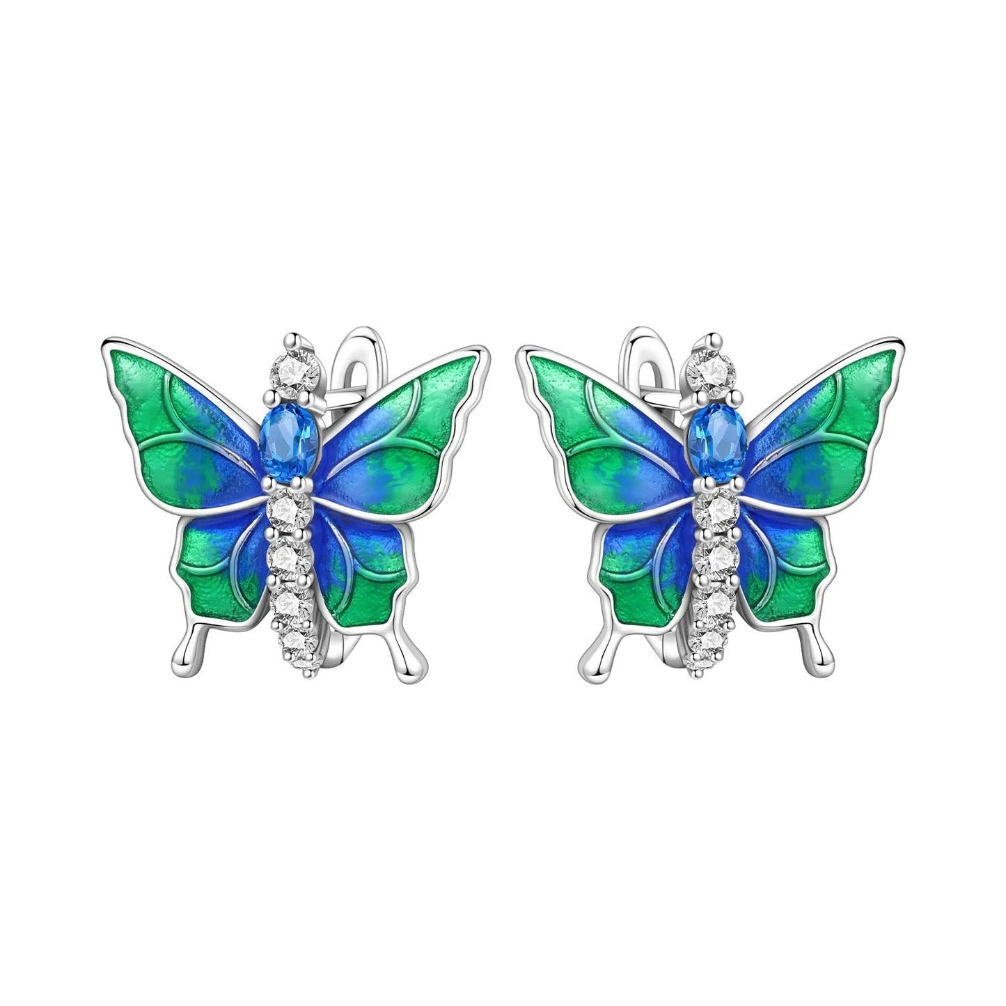 Blue Green Butterfly Insect Earrings