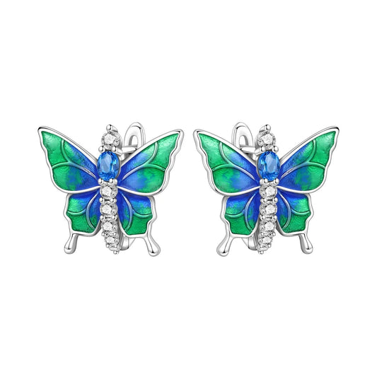 Blue Green Butterfly Insect Earrings