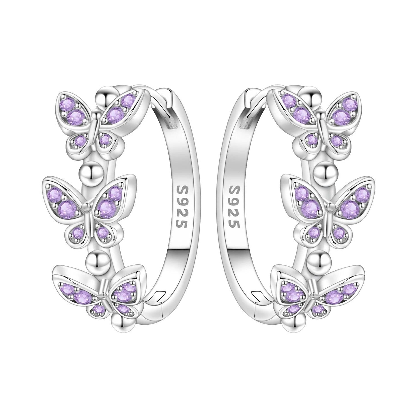 Purple Butterfly Insect Earrings