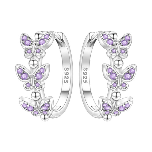 Purple Butterfly Insect Earrings