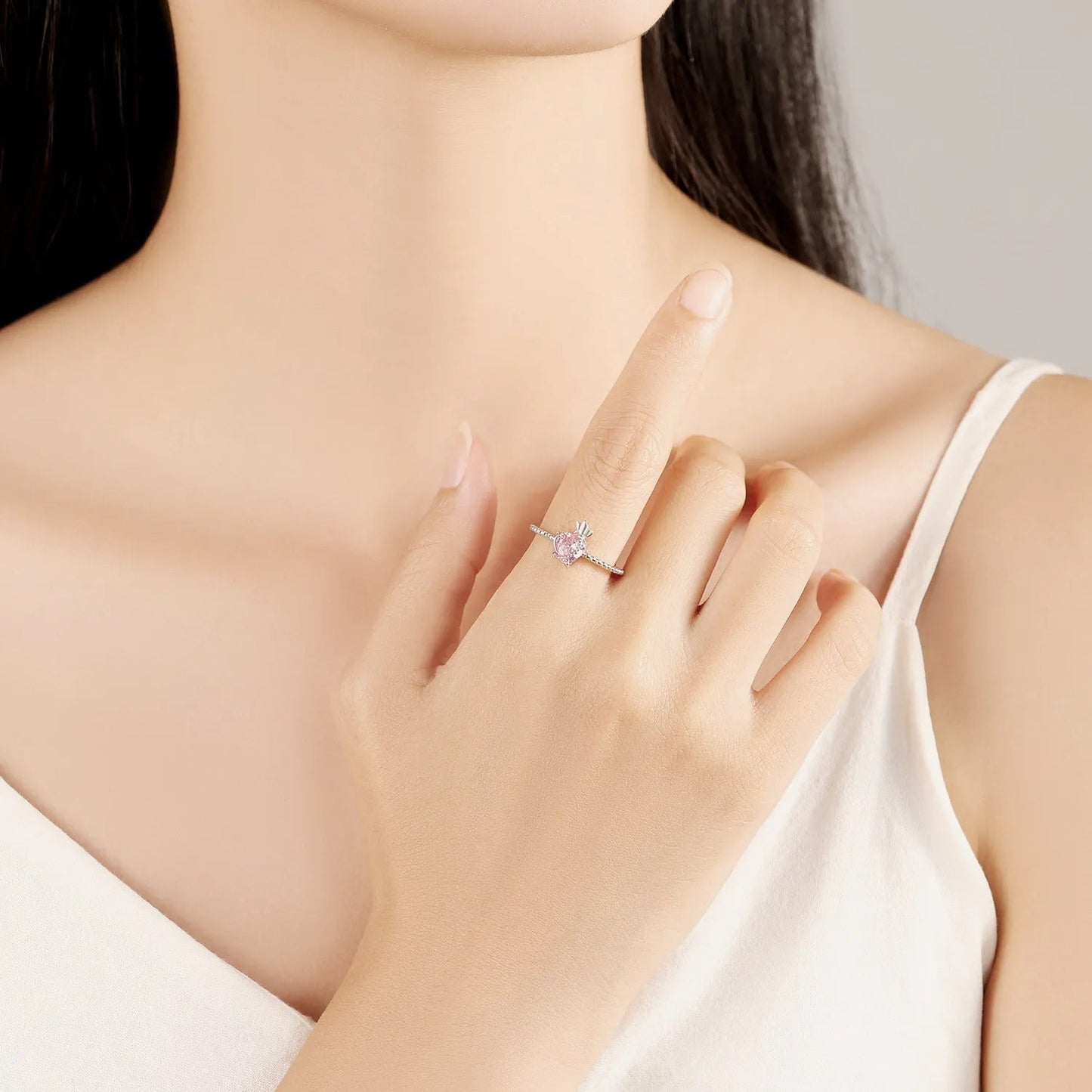 Pink Heart Zircon Butterfly Opening Ring