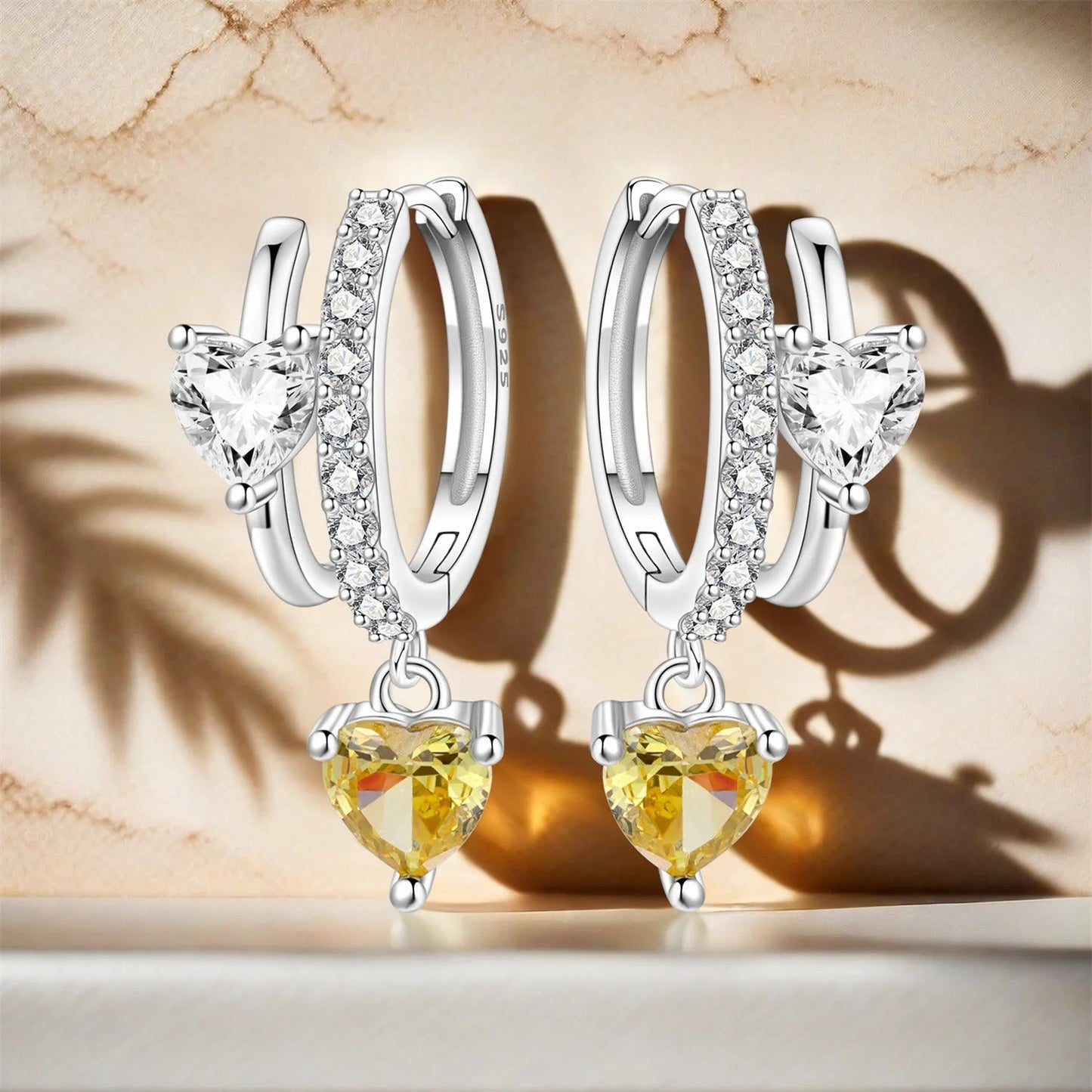 Versatile Double Loop Heart Drop Earrings