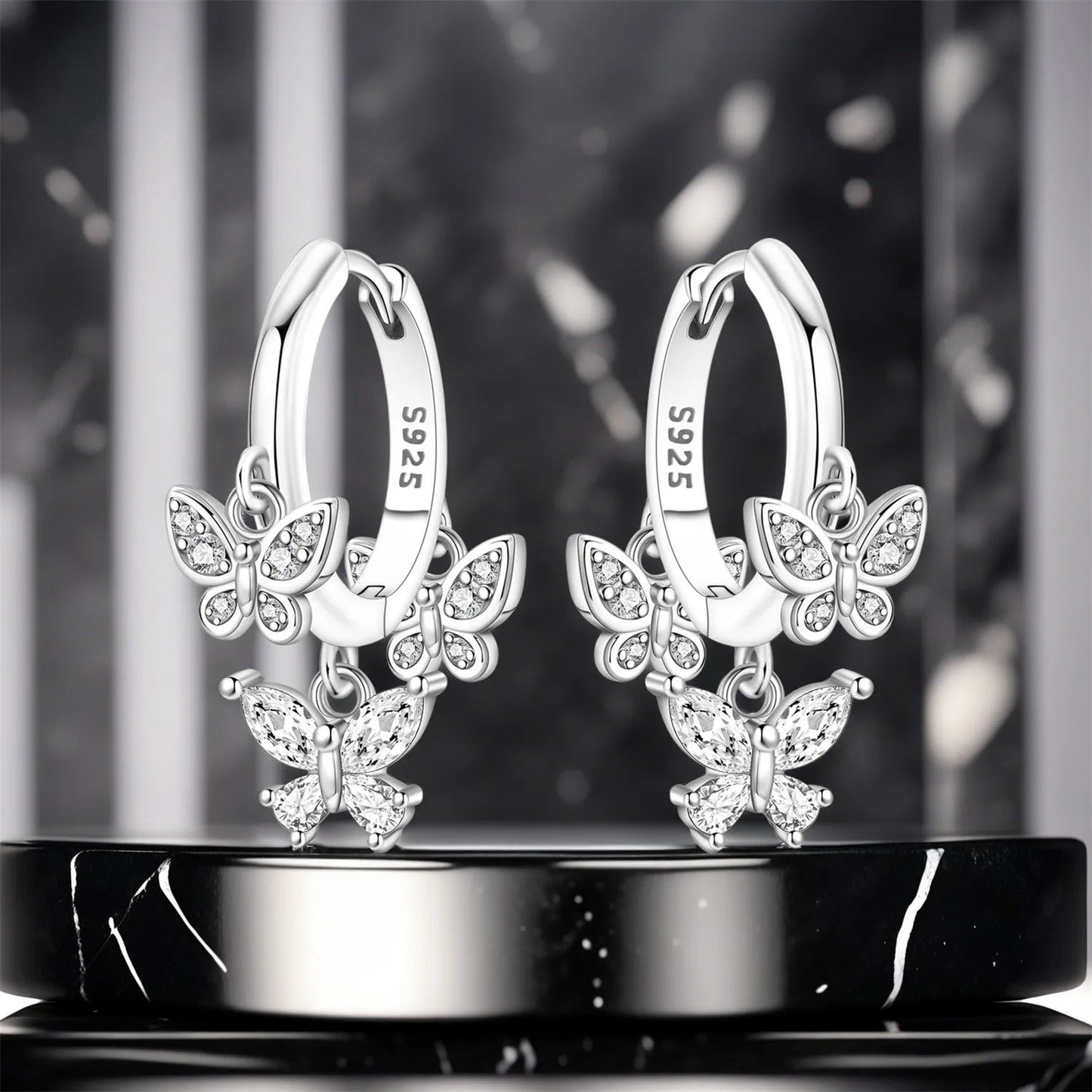 Sparkling Butterfly Insect Drop Earrings