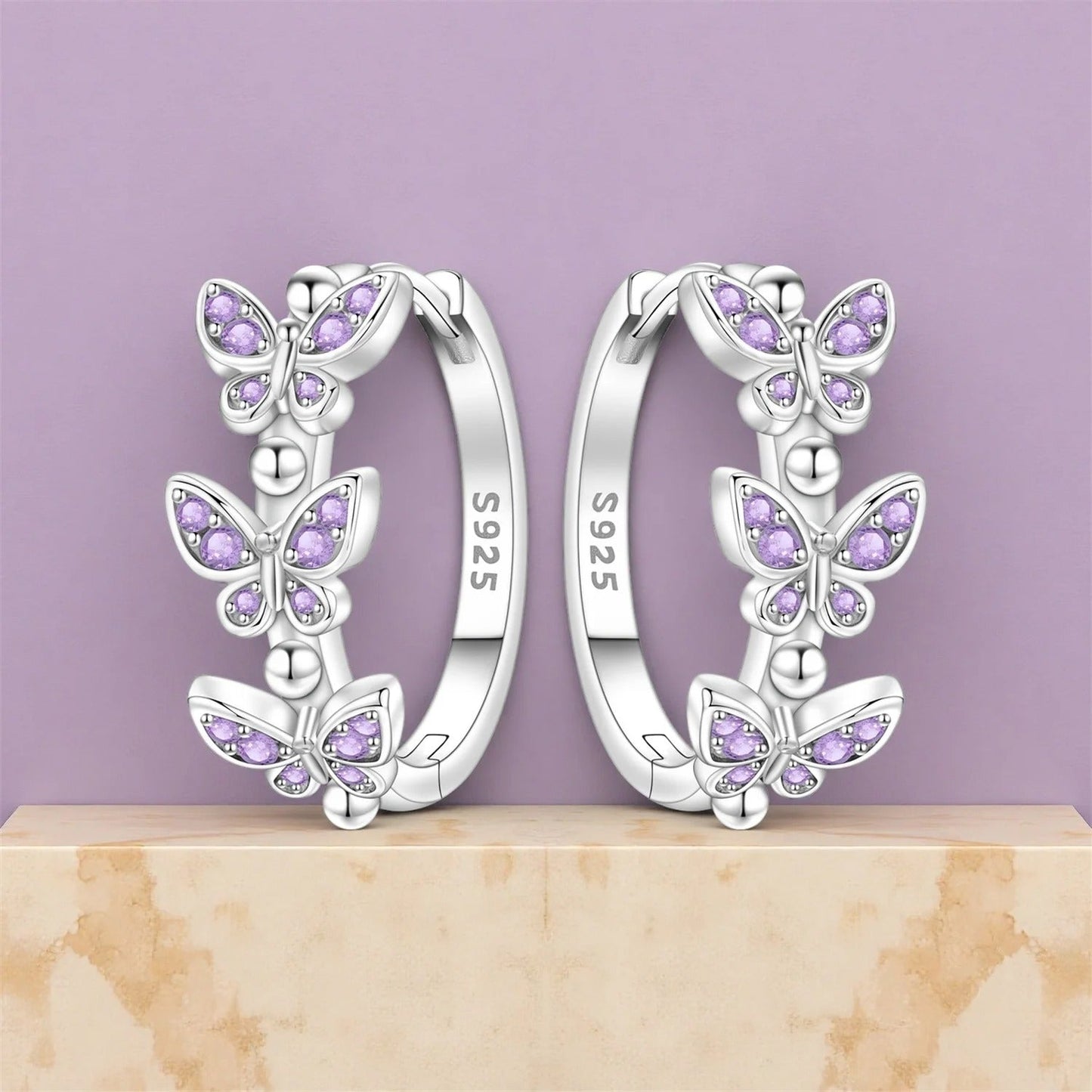 Purple Butterfly Insect Earrings