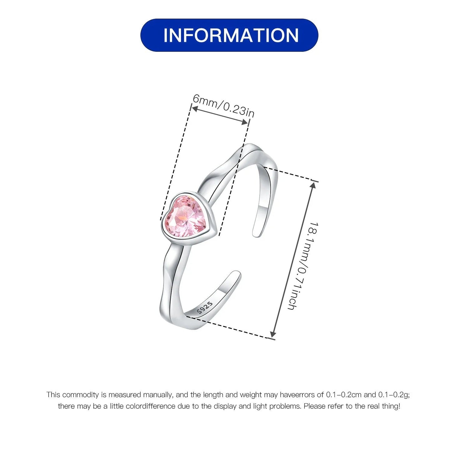 Pink Heart-shaped Zircon Opening Ring