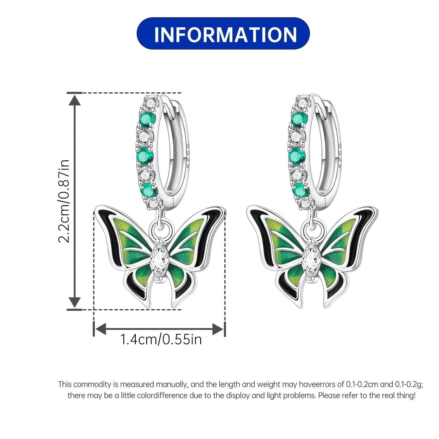 Green Butterfly Insects Earrings